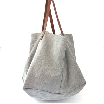 Gray linen tote bag