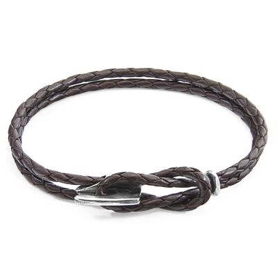 Pulsera Padstow Marrón Oscuro Plata y Cuero Trenzado