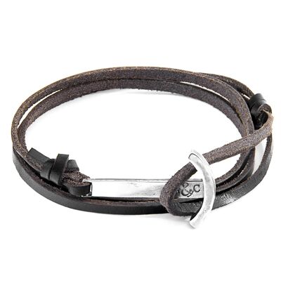 Dunkelbraunes Clipper Anchor Armband aus Silber und flachem Leder
