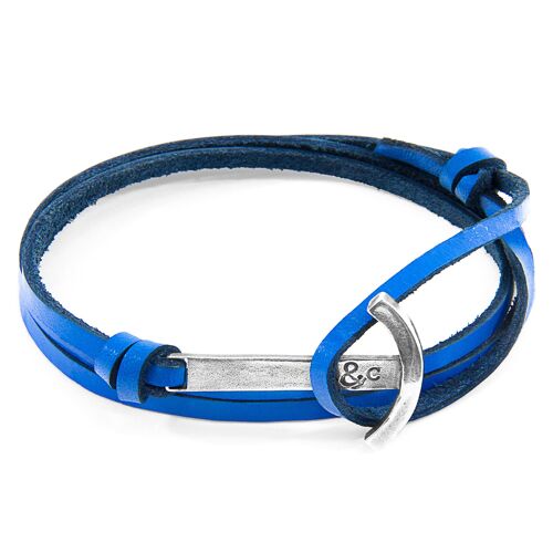 Royal Blue Clipper Anchor Silver and Flat Leather Bracelet