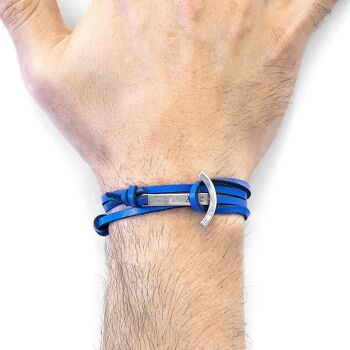 Bracelet Ancre Clipper Bleu Royal Argent et Cuir Plat 2