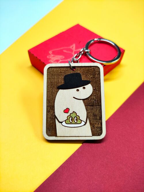 Funny Wooden Key Chain, Valentine Gift, Fun Gift, Meme Holding Poop in Love, Customize for Free, Brother and Sister, Gift for engagement