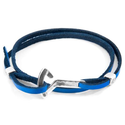 Bracelet ancre Flyak bleu royal en argent et cuir plat