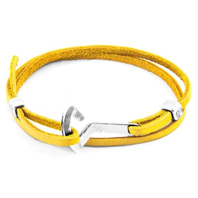 Bracciale in argento e pelle piatta con ancora Flyak giallo senape