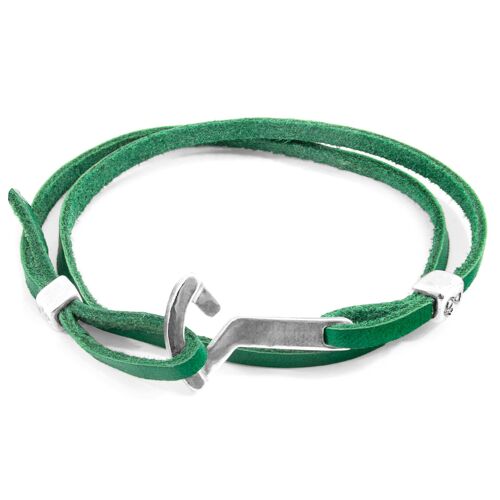 Fern Green Flyak Anchor Silver and Flat Leather Bracelet