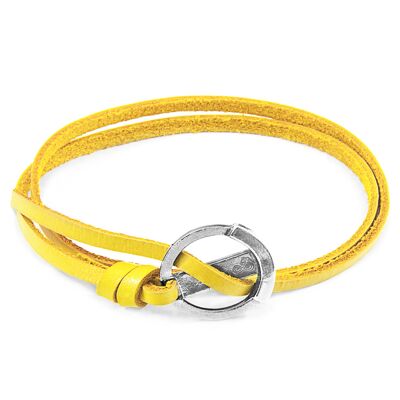 Amarillo mostaza Ketch Anchor plata y pulsera de cuero plano