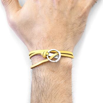 Bracelet ancre ketch jaune moutarde en argent et cuir plat 2