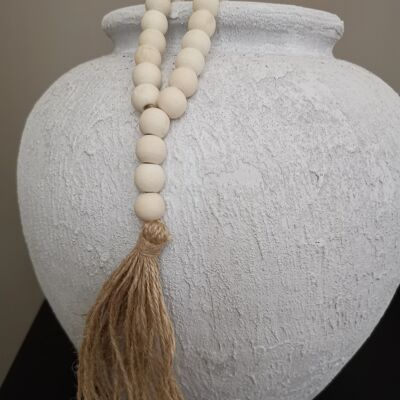 Boho perles naturelles avec pompon..petit - 1 set