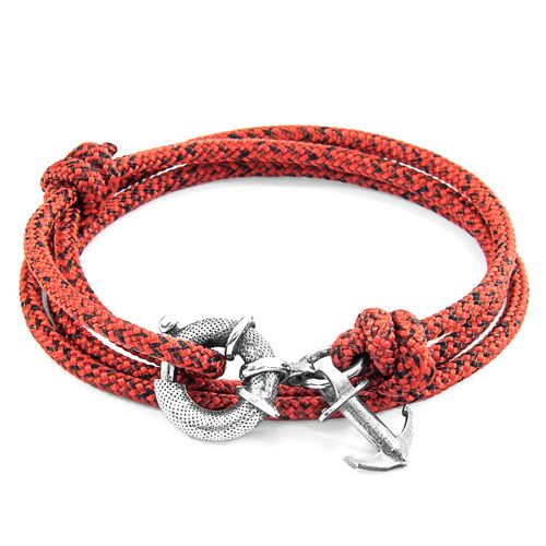 Red Noir Clyde Anchor Silver and Rope Bracelet