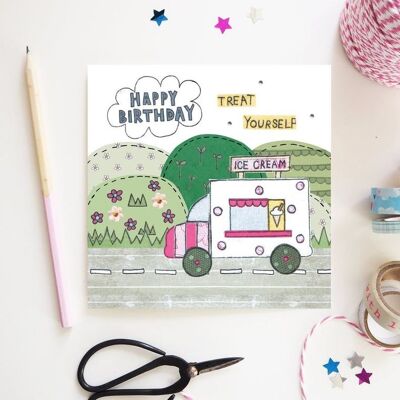 Tarjeta de cumpleaños de la furgoneta de helado