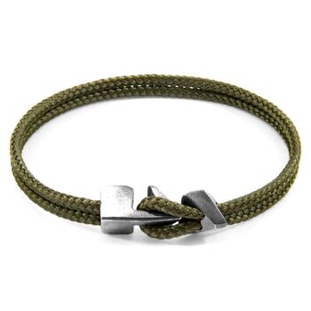 Bracelet en argent et corde Brixham vert kaki 1