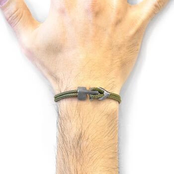 Bracelet en argent et corde Brixham vert kaki 2