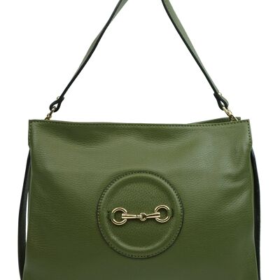 Clémence Leather Shoulder Bag Olive Green