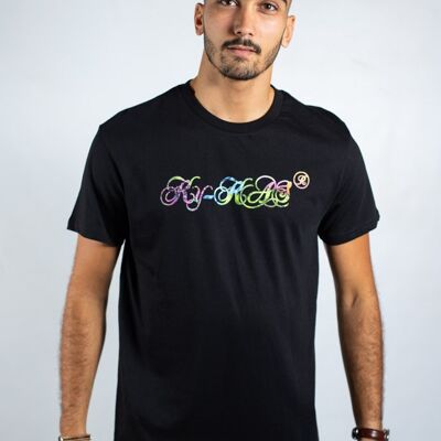Tee shirt coton bio homme col rond noir logo ky-kas 01