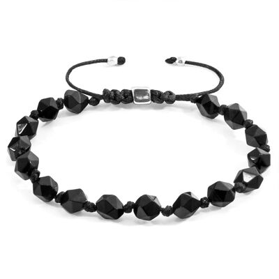 Black Agate Zebedee Silver and Stone Beaded Macrame Bracelet