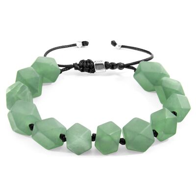 Bracciale macramè in argento e pietra con perline di giada verde