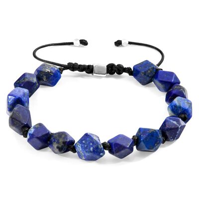 Bracelet en macramé perlé bleu lapis lazuli zebedee argent et pierre