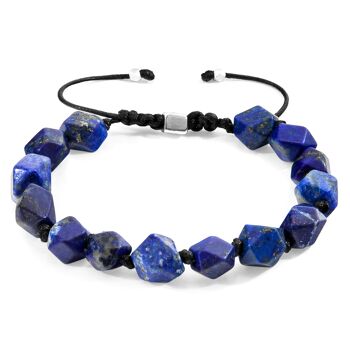 Bracelet en macramé perlé bleu lapis lazuli zebedee argent et pierre 1