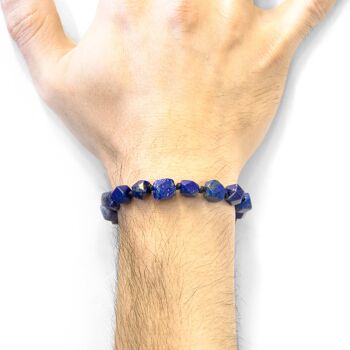 Bracelet en macramé perlé bleu lapis lazuli zebedee argent et pierre 2