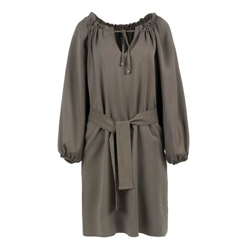 Belted Olive Colour Dress with Pockets