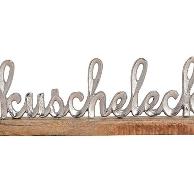 Aufsteller Schrifzug Kuschelecke aus Metall Mangoholz Silber (B/H/T) 40x14x5cm