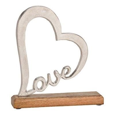 Supporto a forma di cuore in metallo su base in legno di mango argento, marrone (L / A / P) 23x25x5cm