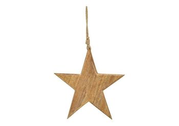 Étoile de suspension en bois de manguier brun (L / H / P) 24x24x1,5cm