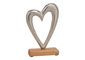 Coeur en métal / bois de manguier argent, marron (L / H / P) 14x21x5cm