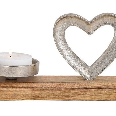 Bougeoir coeur en métal, bois de manguier argenté (L / H / P) 20x12x8cm