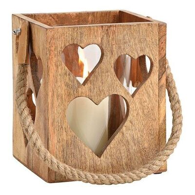 Decoro a forma di cuore lanterna in vetro, legno di mango natura (L / A / P) 15x18x15cm