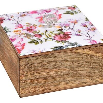 Box of flowers decor made of mango wood colored (W / H / D) 15x8x15cm