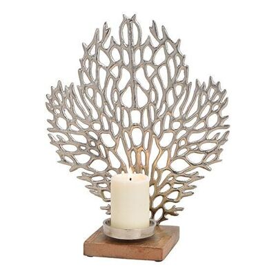 Candle holder coral made of metal on mango wood base silver (W/H/D) 34x40x14cm