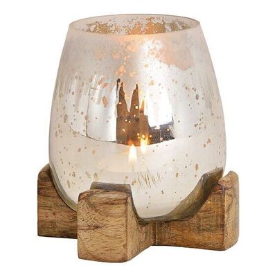 Lanterne sur socle en bois de manguier en verre à champagne (L / H / P) 11x12x11cm