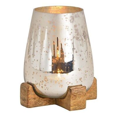 Lantern on a mango wood base made of champagne glass (W / H / D) 12x15x12cm