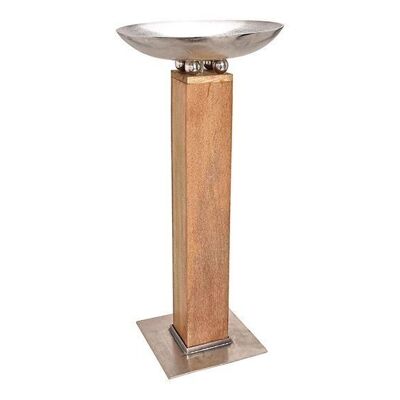 Column made of mango wood with bowl made of metal/metal brown/silver (W/H/D) 59x125x59cm