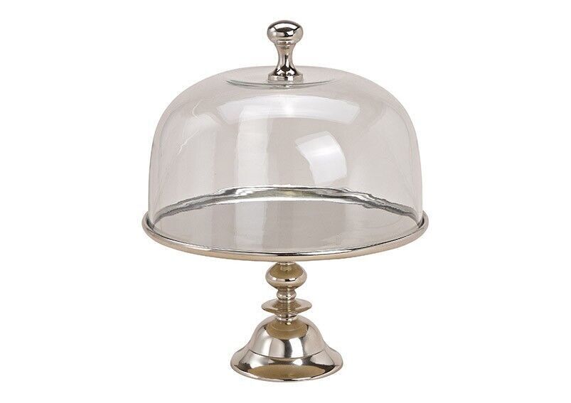 Cake stand with glass bell made of metal silver (W / H / D) 24x31x24cm Ø24cm