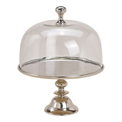 Alzata per torta con campana di vetro in metallo argento (L / A / P) 24x31x24cm Ø24cm
