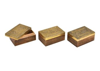 Boîte à bijoux orientale en bois, métal or 3 fois, (L / H / P) 15x6x10cm