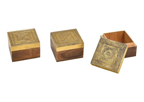 Schmuckdose oriental aus Holz, Metall Gold 3-fach, (B/H/T) 10x6x10cm