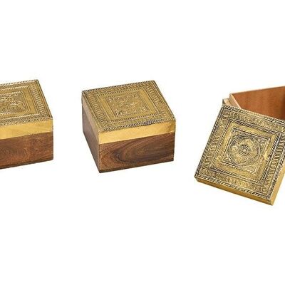 Boîte à bijoux orientale en bois, métal or 3 fois, (L / H / P) 10x6x10cm