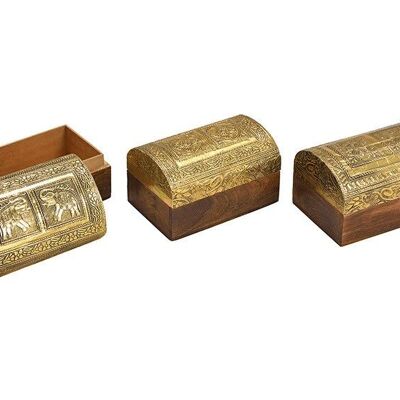 Jewelry box oriental made of wood, metal gold 3-fold, (W / H / D) 15x9x10cm