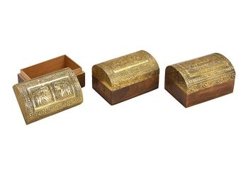 Boîte à bijoux orientale en bois, métal or 3 fois, (L / H / P) 15x9x10cm