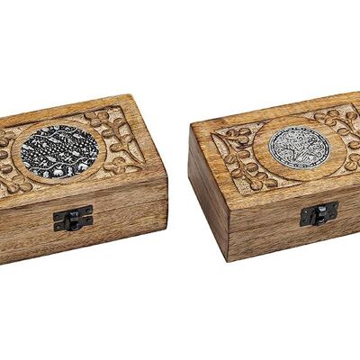 Boîte à bijoux Inde en bois 2 voies, (L / H / P) 15x6x10cm