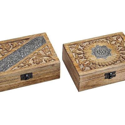 Boîte à bijoux Inde en bois 2 voies, (L / H / P) 17x6x13cm