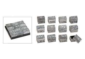 Boîte à bijoux orientale en bois / métal, 12 assorties, L5 x P4 x H5 cm
