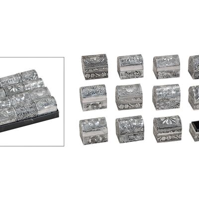 Boîte à bijoux orientale en bois / métal, 12 assorties, L5 x P4 x H5 cm