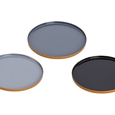 Tablett aus Metall Schwarz, Grau 3-fach, (B/H/T) 23x1x23cm