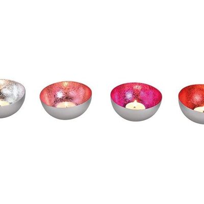 Ciotola lanterna in metallo argento, rosso, rosa, rosa, argento 4 volte, (L / A / P) 10x4x10 cm