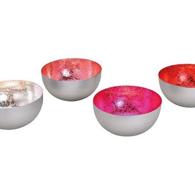 Lantern bowl made of metal silver, red, pink, rose, silver 4-fold, (W / H / D) 15x8x15cm