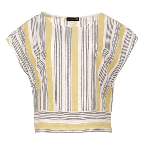 Yellow Striped Linen Style Top 
